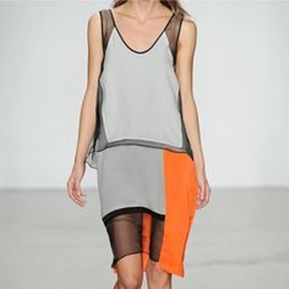 HELMUT LANG TEXTURED-CREPE, CHIFFON AND SATIN PANELLED DRESS